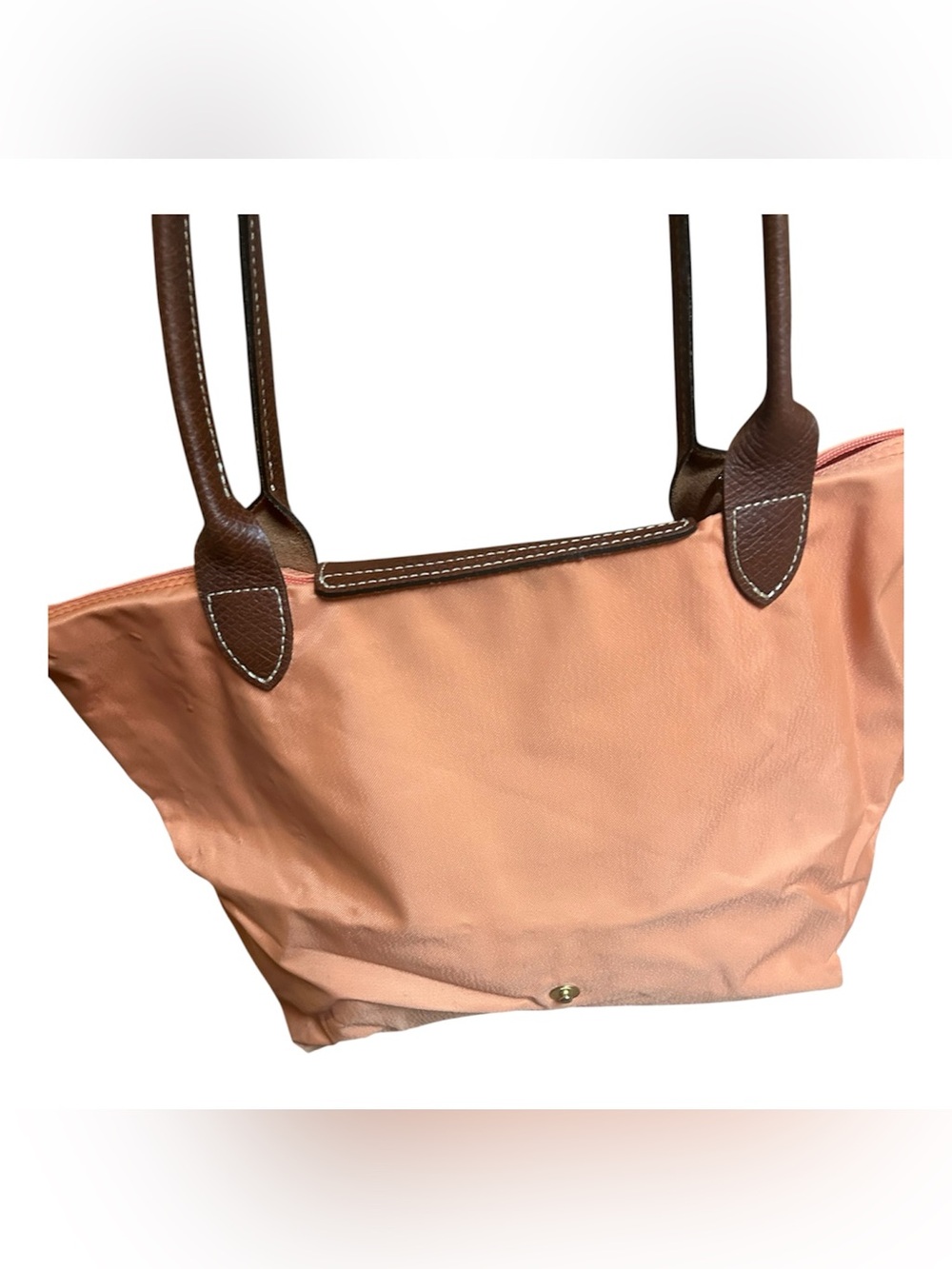Longchamp Peach Tote Bag with Brown Leather Trim